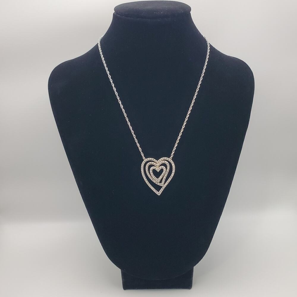 Sterling Silver Triple Heart Marcasite Accent Pendant on 17" Rope Chain Necklace